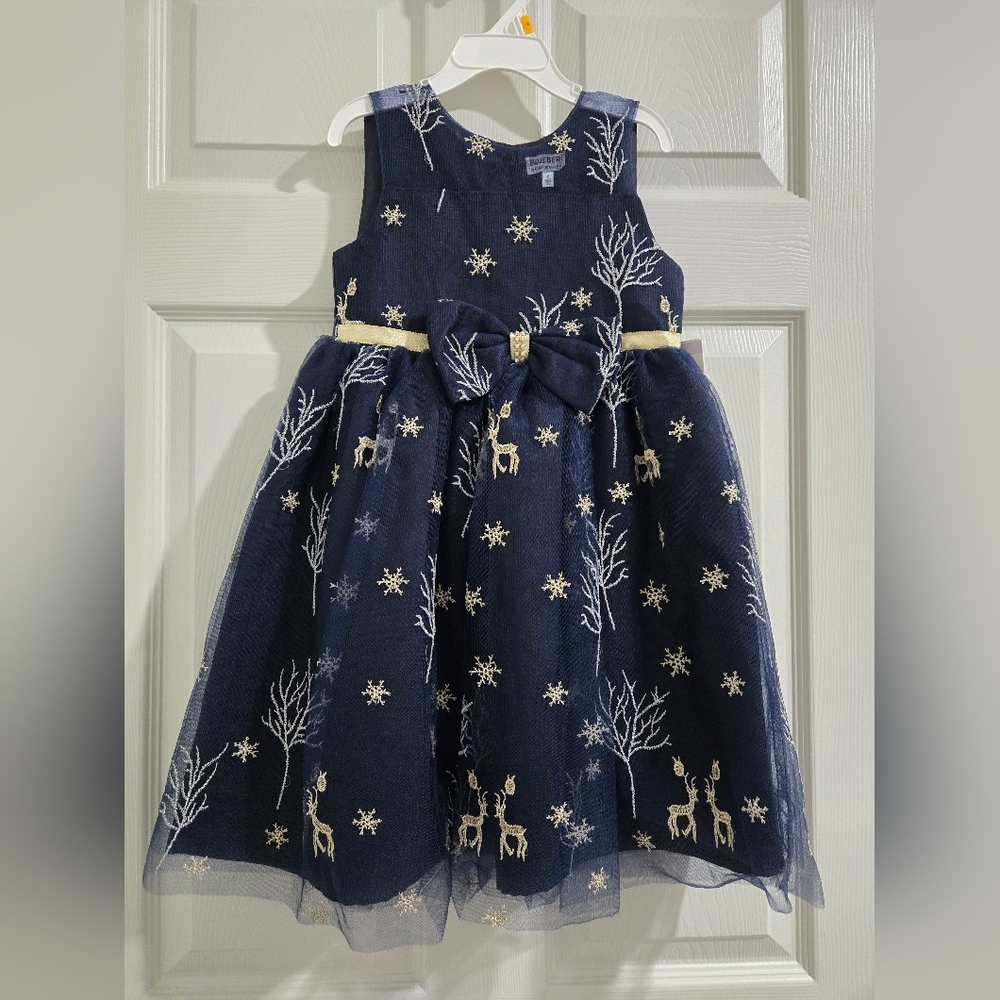 NWT Blueberi Boulevard Midnight Blue Dress with Gold Accents